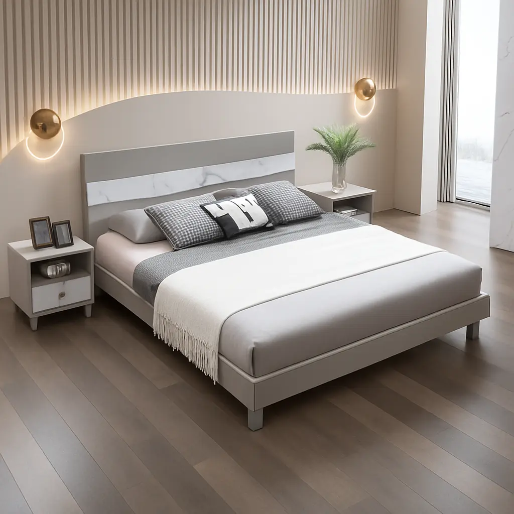 LIT 160X200 DZ31 BLANC MARBRE GRIS — M’Zuri