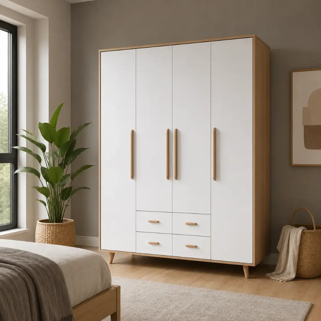 Armoire bois 4 portes / 4 tiroirs 160x200x50
