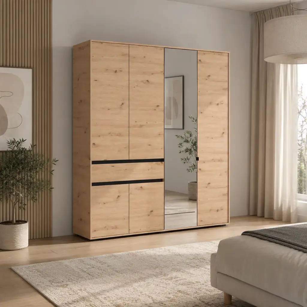 Armoire Corbett 4 portes 1 tiroir 1 niche 182,5x54,5x210,5