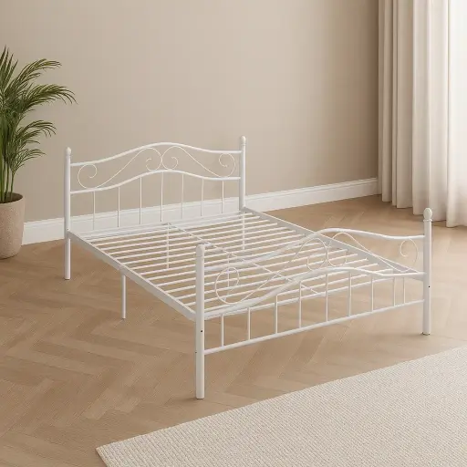 [LITFER-BLANC-140] LIT EN FER FORGE 190X140 BLANC — Wema