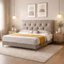 LIT 160X200 DESIGN GRIS CUIR AVEC SOMMIER - LUNA