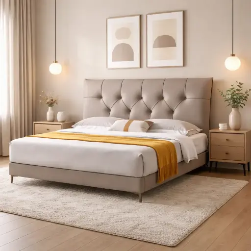 [923-LIT] LIT 160X200 DESIGN GRIS CUIR AVEC SOMMIER - LUNA