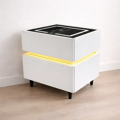 [G91-TDC] TABLE DE CHEVET  BLUETOOTH ET HP BLANC - Techno 